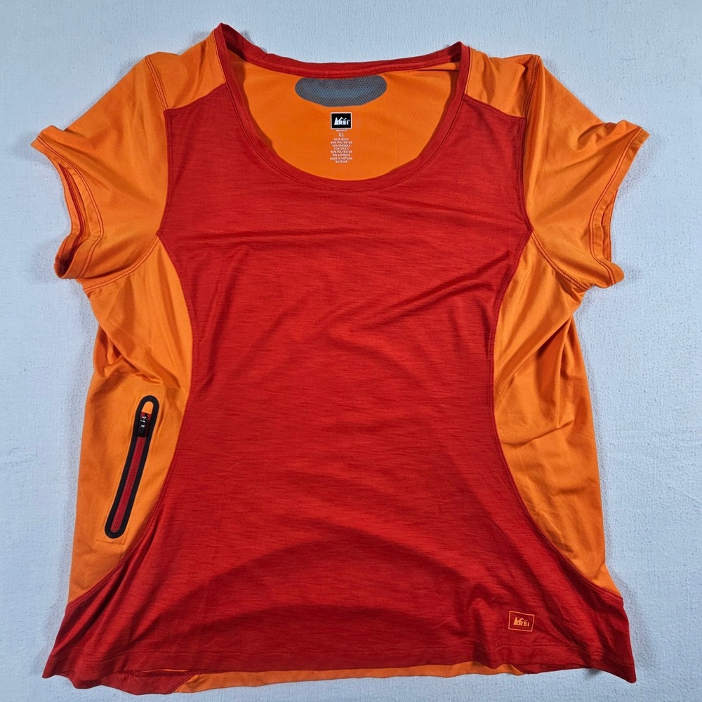 REI Women's Short Sleeve Performance Tee in Red and Orange
